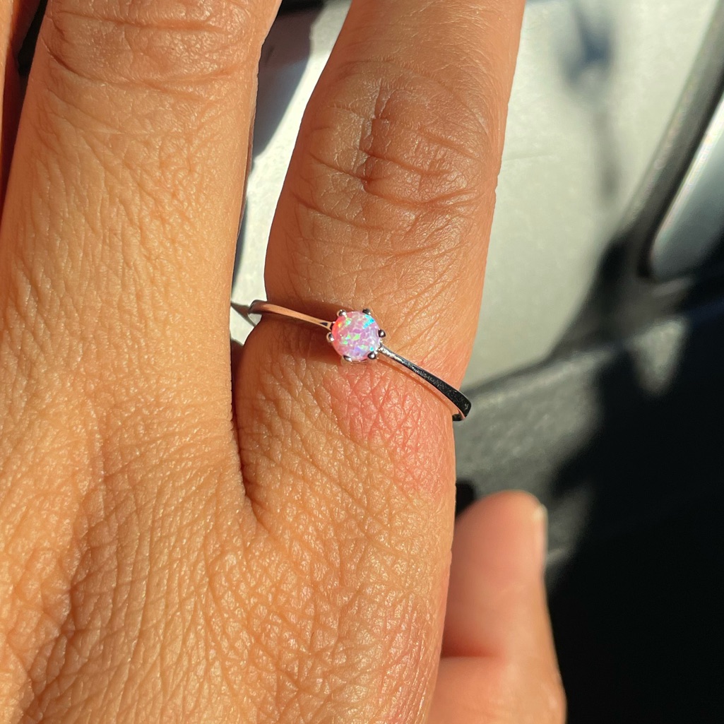 Sterling Silver Round Pink Lab Opal Ring